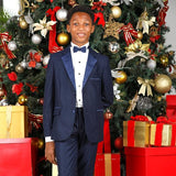 BLUE SATIN LAPEL 2 PIECE SUIT WITH BOW TIE - ruffntumblekids