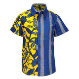 BOYS BLUE YELLOW SHORT SLEEVE ANKARA SHIRT - ruffntumblekids