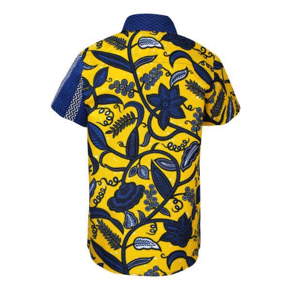 BOYS BLUE YELLOW SHORT SLEEVE ANKARA SHIRT - ruffntumblekids