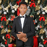 BLACK SATIN LAPEL 2 PIECE SUIT WITH BOW TIE - ruffntumblekids