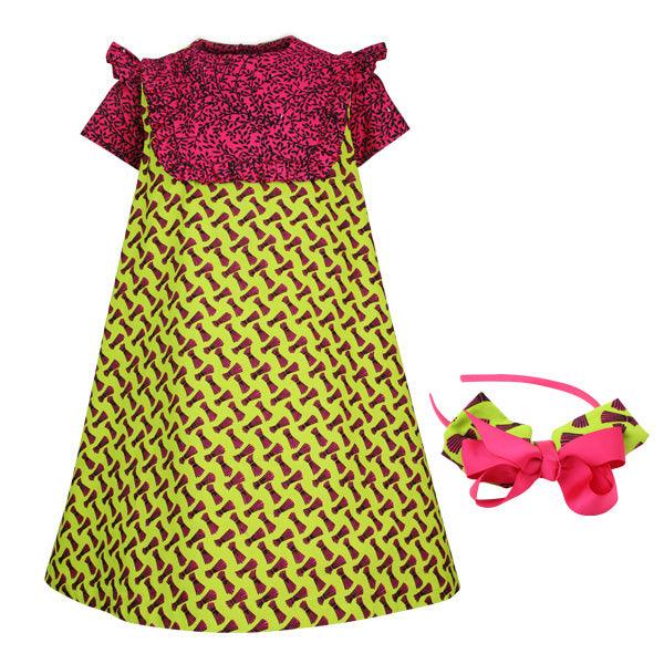 GIRLS ANKARA A-LINE WITH HAIRBOW - MULTICOLOR - ruffntumblekids