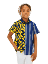 BOYS BLUE YELLOW SHORT SLEEVE ANKARA SHIRT - ruffntumblekids