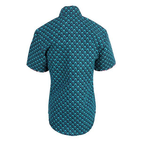 BOYS ANKARA CONTRAST DETAIL SHIRT - TURQUOISE - ruffntumblekids
